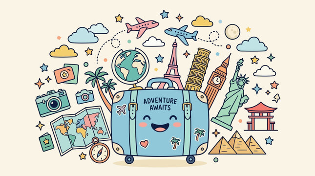 Colorful illustration of a suitcase.