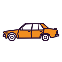 Fototapeta premium A simple illustration of an orange sedan car against a white background.