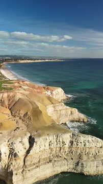 Port Willunga Beach, South Australia &ndash; 4K Vertical Aerial Drone Footage of Australia Beach, Limestone Cliffs, Golden Sand, Clear Blue Ocean Coastline, and Coastal Houses near Blanche Point