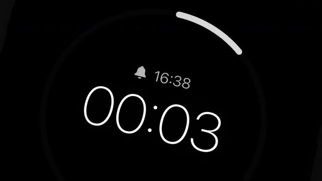 Digital countdown timer decreases from eight seconds to zero with animated progress indicator illustrating precise time measurement deadline tracking and modern stopwatch interface