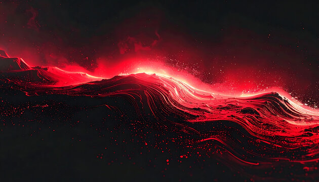 Abstract flowing red lava texture with glowing embers and smoke, dark volcanic background