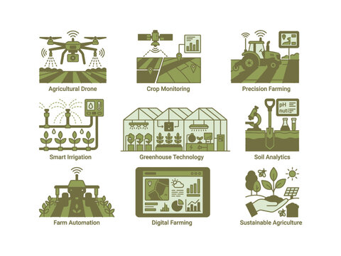 Precision Farming Technology Illustration.