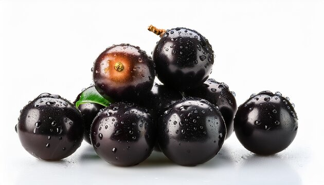 fresh jabuticaba fruits with water droplets isolated on white background