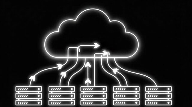 Abstract illustration of data migration from multiple servers to the cloud network