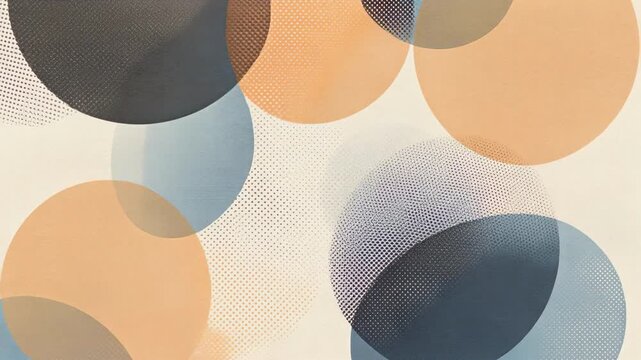 Abstract overlapping circles with halftone dot patterns in soft colors