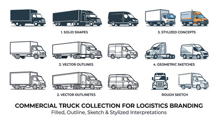 Commercial Truck Collection: Filled, Outline, Sketch & Stylized Interpretations © beni