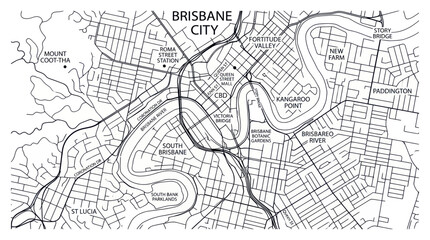 Obraz premium Brisbane City Map Line Art - Aerial View of Urban Landscape and River
