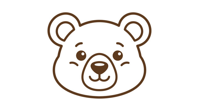 Cute cartoon bear face icon, simple line art illustration, friendly character