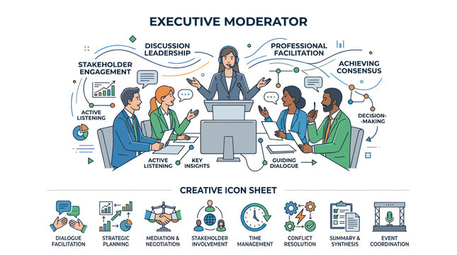 Executive Moderator Leading Business Meeting, Facilitating Discussion and Consensus