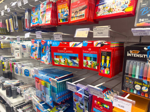 Faber Castell colored pencils and art supplies display in store