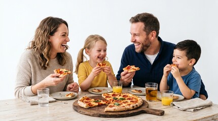 happy family celebrating birthday eating pizza