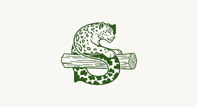 Snow leopard resting on a tree branch illustration.