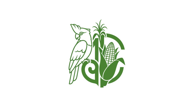 Green parrot and corn illustration in circular design.