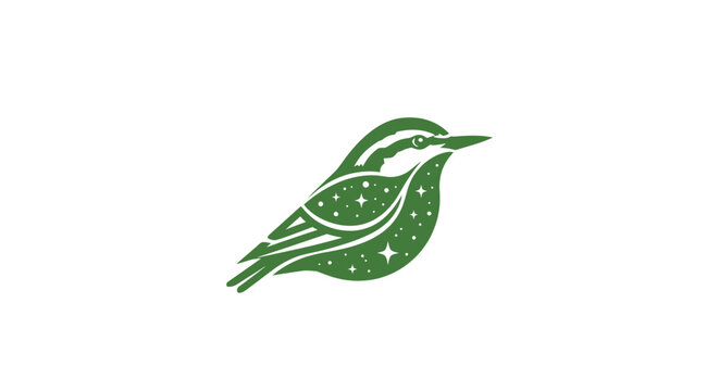 Green bird silhouette with starry pattern design.
