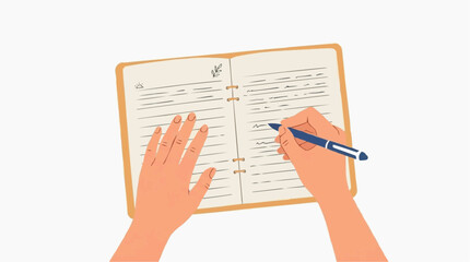 Obraz premium Writing Down Goals: Hands meticulously fill out a planner with pen, documenting aspirations and objectives, symbolizing a journey toward self-improvement and achievement.