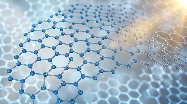 Detailed visualization of a carbon nanotube lattice structure with a bright light flare on a blurred background