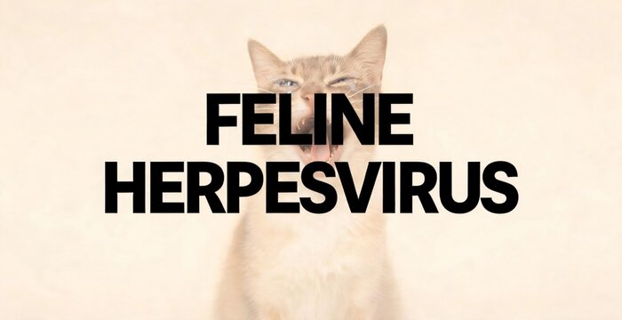 Feline herpesvirus text overlaid on a cat's face.