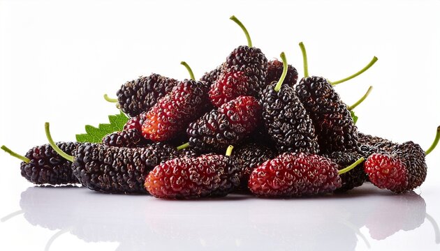 white background fresh ripe mulberries on white background