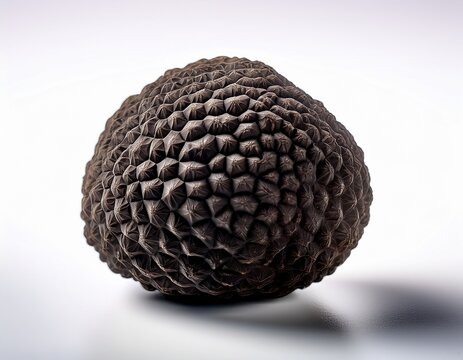 fresh black perigord truffle with a textured skin highlighting luxury gourmet cuisine and culinary delight white background