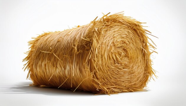 a neatly compressed straw bale with golden hues displayed against a plain white background perfect for farming themes