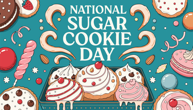 Colorful artistic illustration for celebrating national sugar cookie day festival