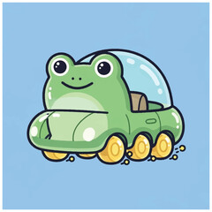 Obraz premium Cute Frog Car Character Driving Fast.