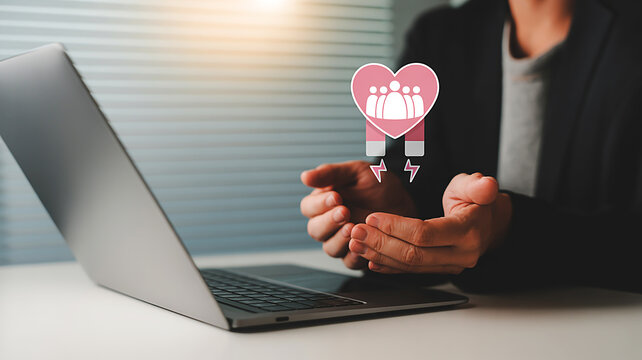 A Professional Person Using Digital Marketing Strategy to Attract Potential Customers and Build Strong Brand Engagement on Laptop