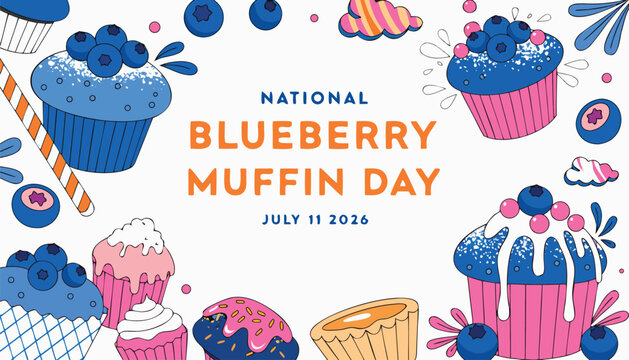Decorative vector illustration celebrating national blueberry muffin day with sweet treats