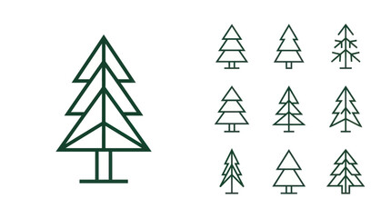 Fototapeta premium Minimalist Pine Tree Icons Set, Geometric Evergreen Forest Symbols