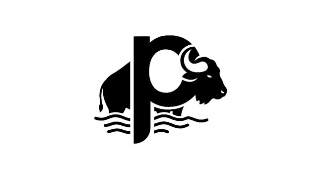 Black and white buffalo logo with water waves.