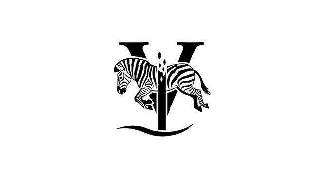 Black and white zebra logo design with letter V.