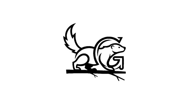 Black and white squirrel logo illustration.