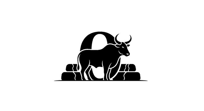Black and white illustration of a strong bull silhouette.