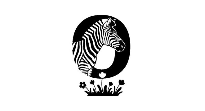 Zebra Head Silhouette with Floral Design.