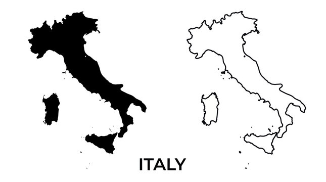 Italy Map Silhouette and Outline on White Background