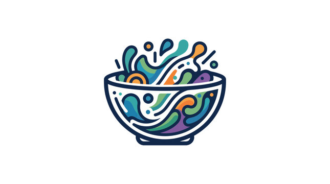 Colorful abstract splash of liquid in a bowl, logo design, vector illustration