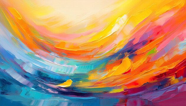 Colorful Sunny Wave Abstract Painting Tropical Art Texture Background Impressionist Pastel Blue Red Yellow Purple Bold Brushstrokes Blooming Spring Colors Paint Illustration Brush Strokes