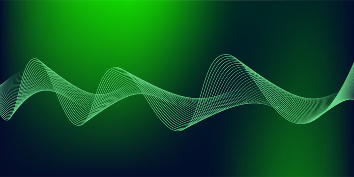 Abstract background of blue and green gradient color, wavy lines pattern. Shiny green modern lines. Futuristic technology concept. Vector illustration
