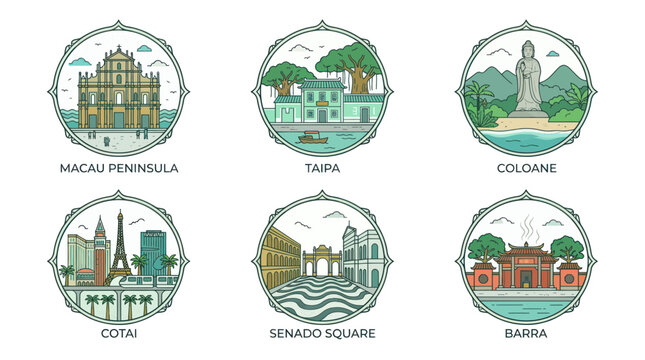 Macau Landmarks Collection: Peninsular, Taipa, Coloane, Cotai, Senad Square, Barra