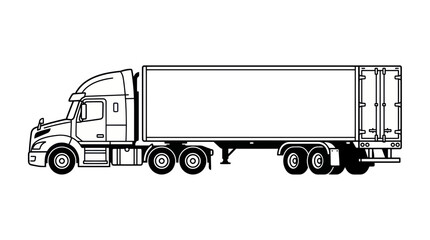 Semi-truck outline, freight transport, logistics vehicle, delivery truck illustration © happy