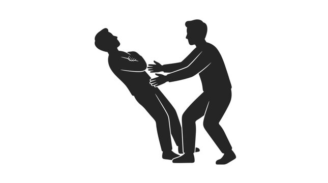 Silhouette of two men performing a trust fall exercise.