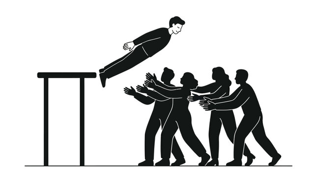 A person performing a trust fall into the arms of a supportive group.