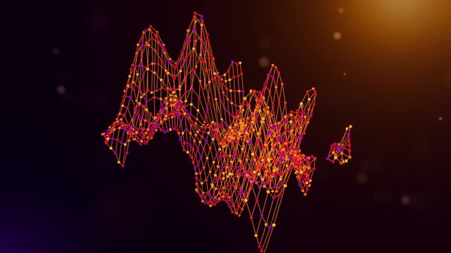 Dynamic Africa map reveal animation formed by connected neural network lines and colorful nodes over a purple and orange bokeh background, representing AI, data, and digital transformation.