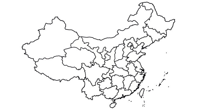Outline Map of China with Provinces - Blank Template for Navigation and Geography