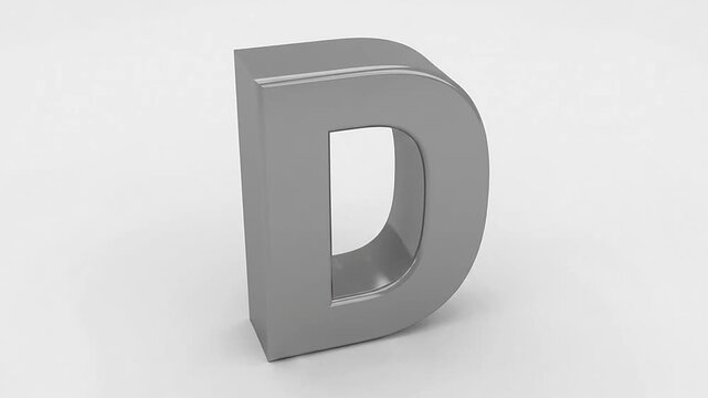A three-dimensional metallic letter D stands on a clean grey background