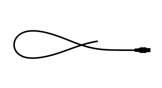 Black Silhouette of a Flexible Electronic Charging Cable Twisted in a Simple Loop Minimalist Vector Icon Design