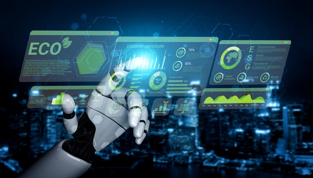 AI analyzing ESG and sustainability metrics for businesses, visualizing carbon reduction goals and environmental performance indicators Parse