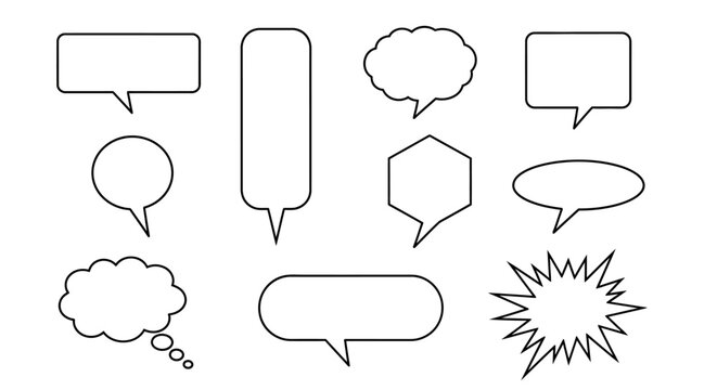 Collection of blank speech bubbles and comic callouts for dialogue and communication