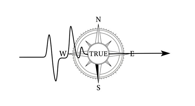 Conceptual Graphic Featuring a Compass Rose Integrated With a Pulsing Heartbeat Line Symbolizing True North Direction and Life Guidance