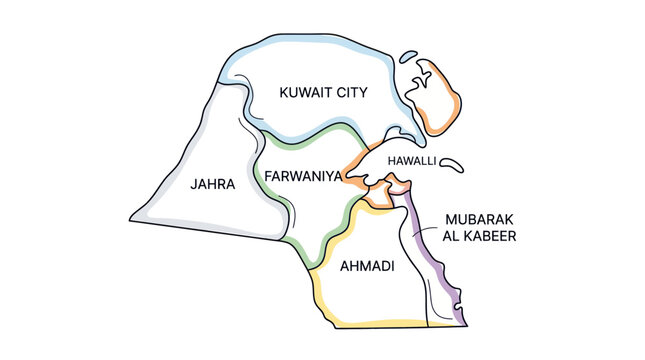 Kuwait Map with Governorates Labeled